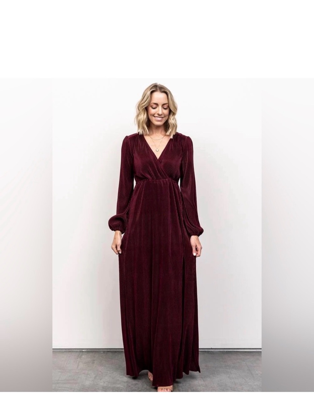 Baltic Born Long Sleeve V-Neck Maxi Dress in Burgundy